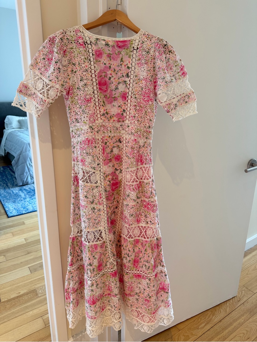 LoveShackFancy Pink Floral Lace-Trim Dress - Picture 4 of 5
